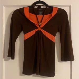 Speechless Brown & Coral Blouse